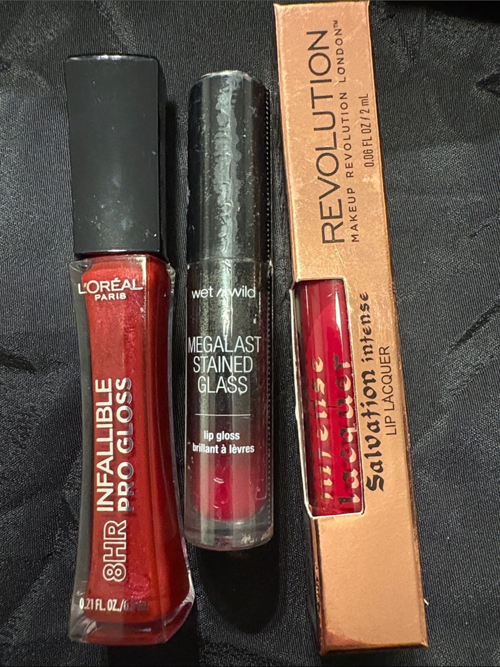 Infallible 8HR Pro Gloss L’Oréal, wet wild red lip gloss, Revlon Red gloss new